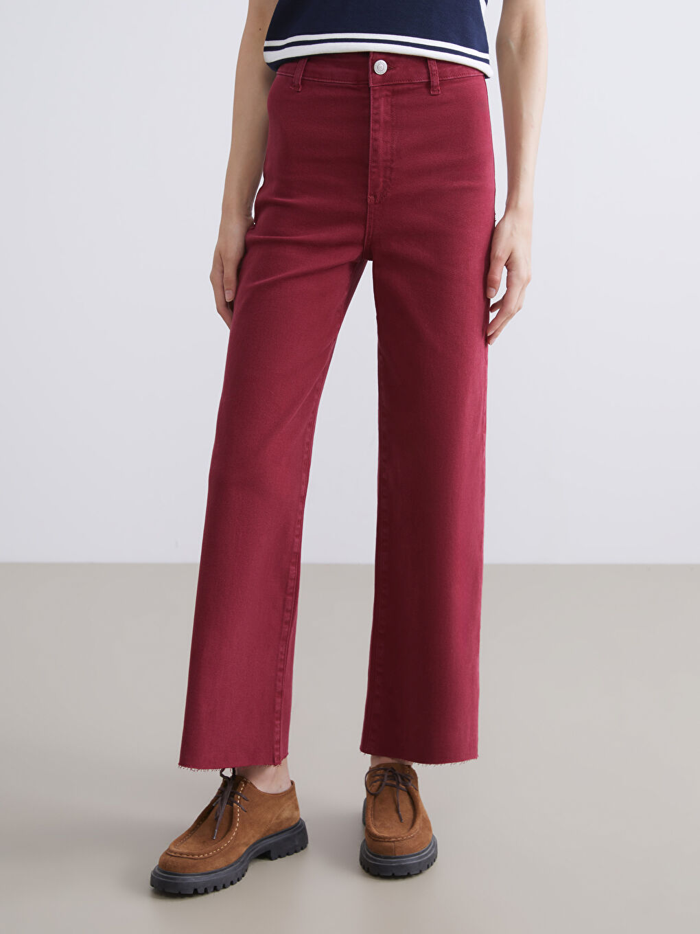 Bordo Wideleg Kadın Jean Pantolon-1