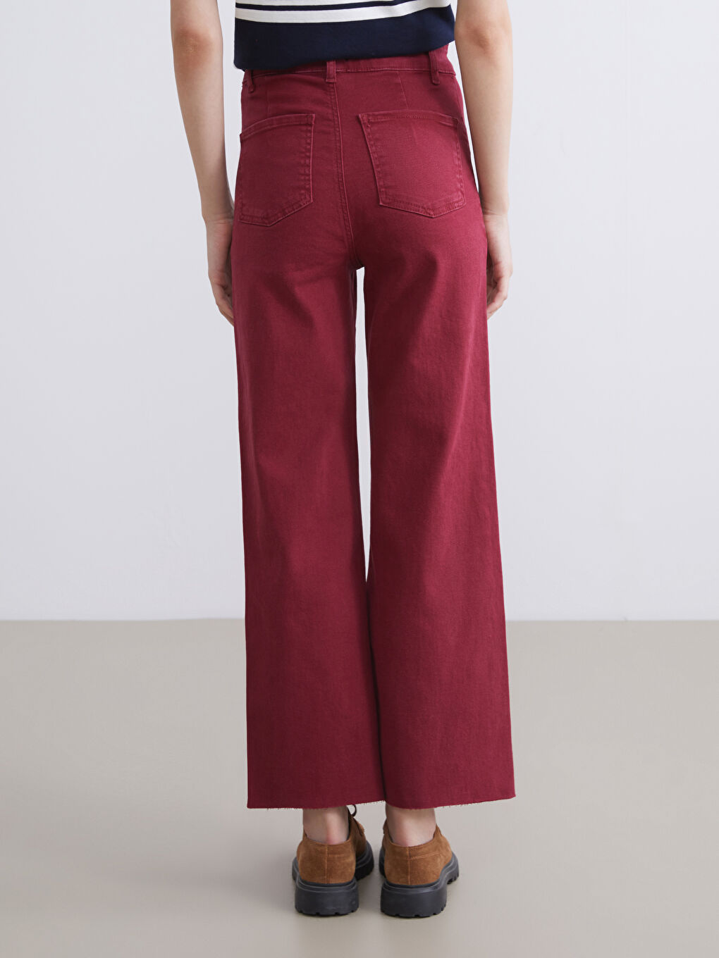 Bordo Wideleg Kadın Jean Pantolon-3
