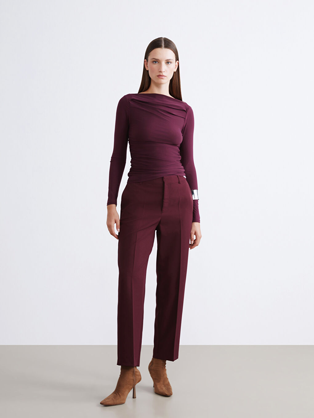 Slash Neck Ruched Blouse-1