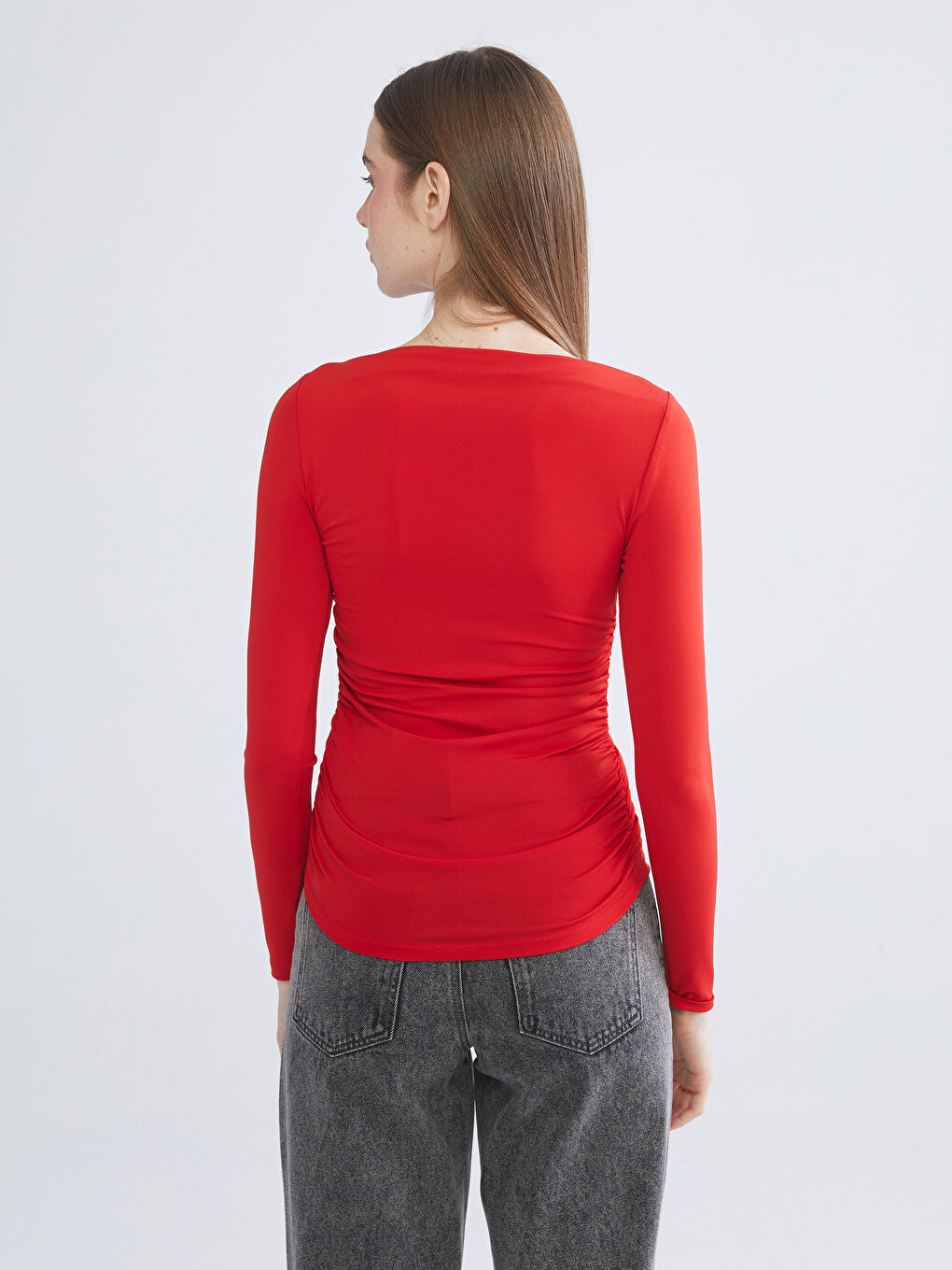 Schulterfreier Ausschnitt Raffung Bluse-3