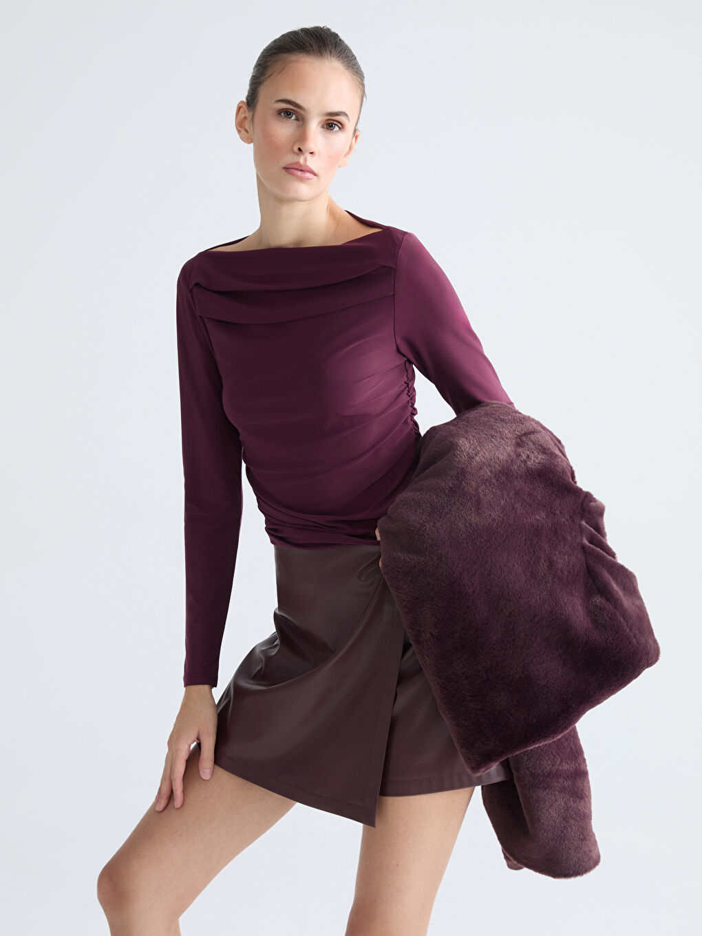 Slash Neck Ruched Blouse-1