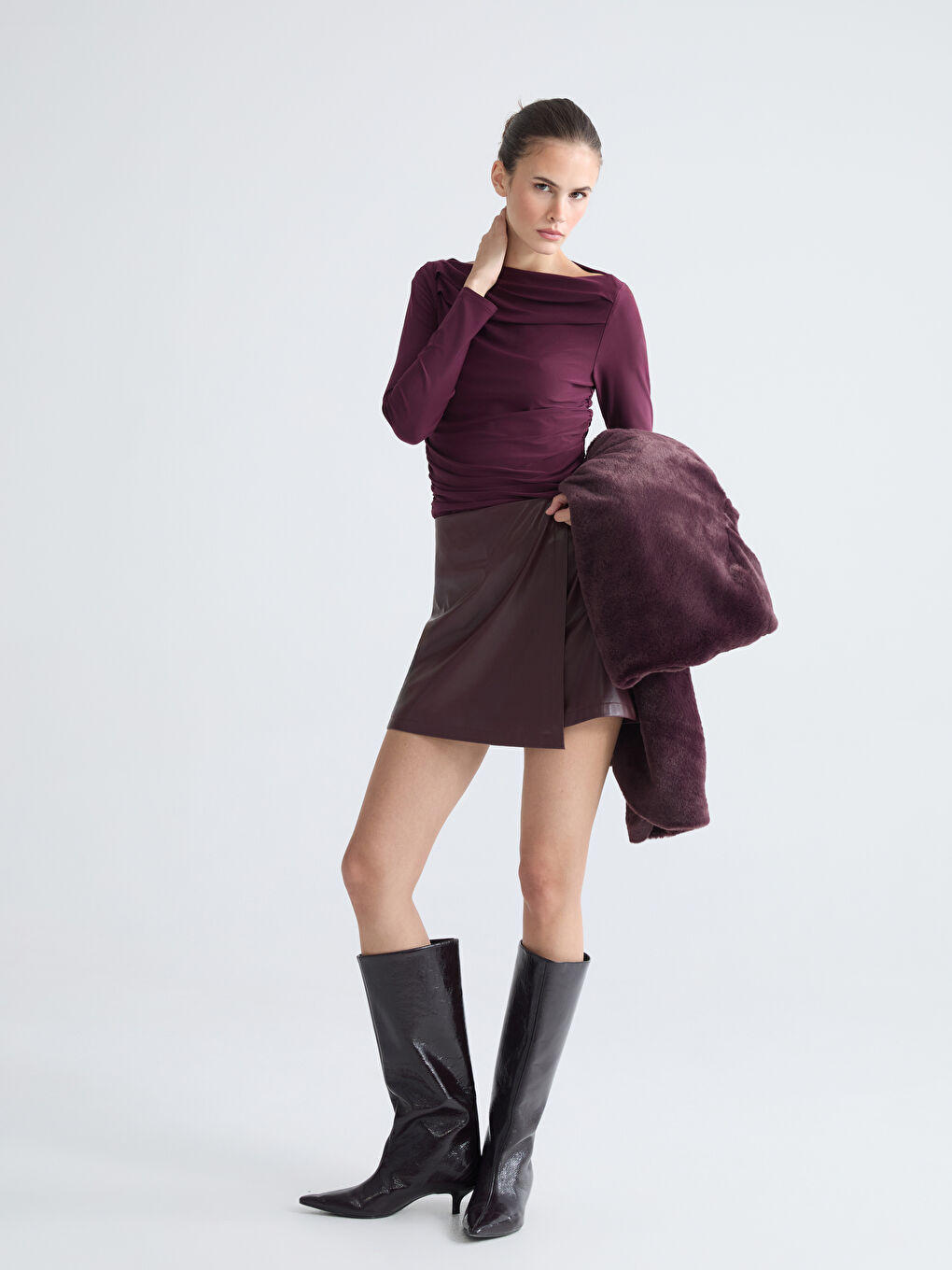 Slash Neck Ruched Blouse-2