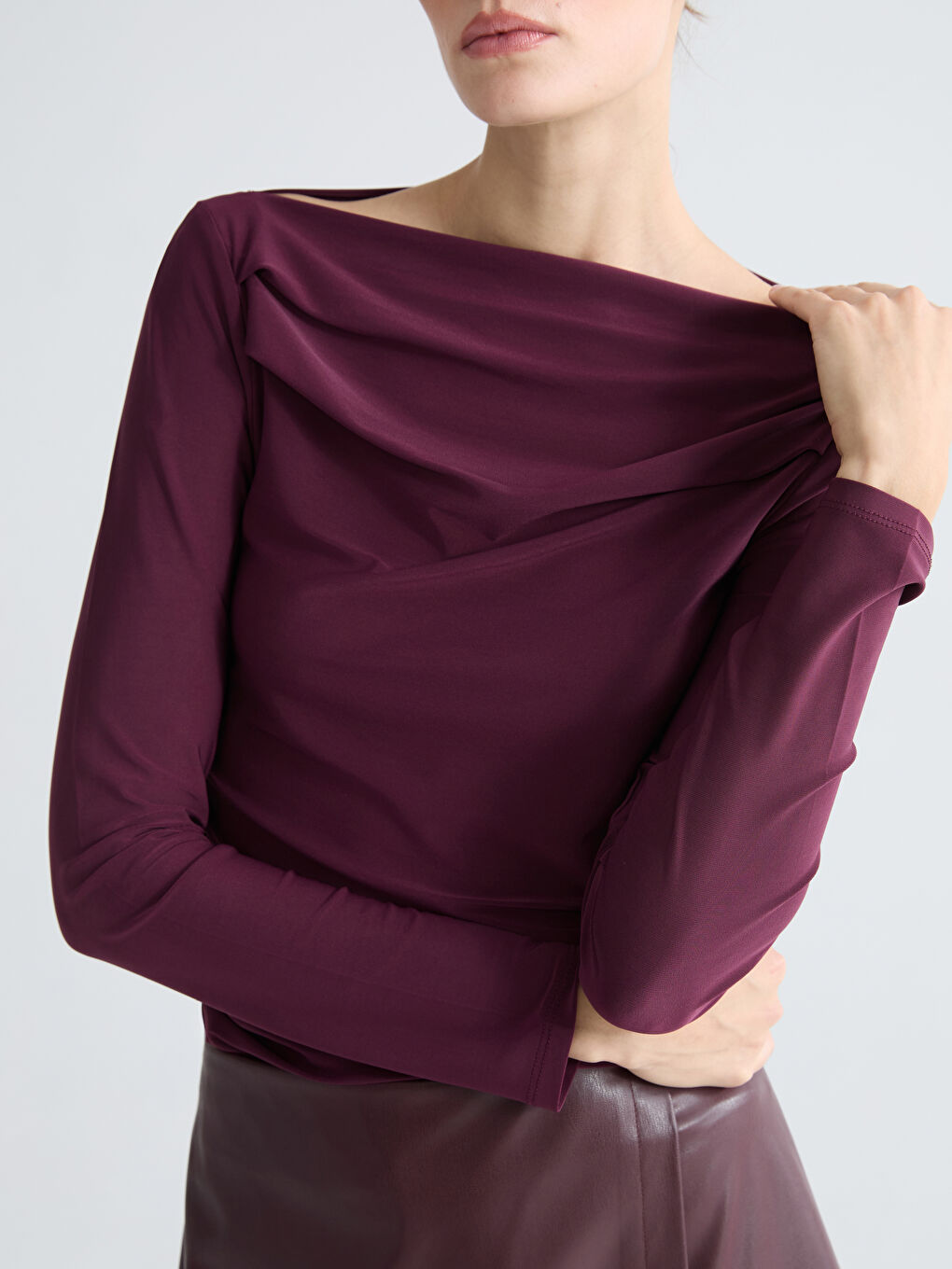 Slash Neck Ruched Blouse-4