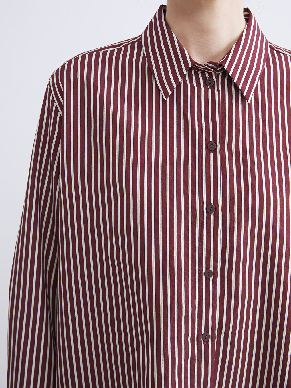 Kırmızı Büyük Beden Çizgili Oversize Poplin Kadın Gömlek-4