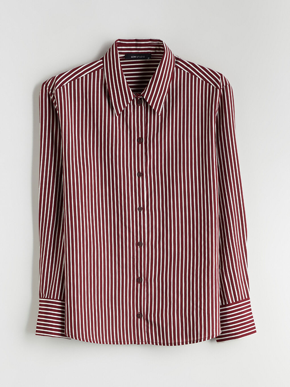 Kırmızı Büyük Beden Çizgili Oversize Poplin Kadın Gömlek-8