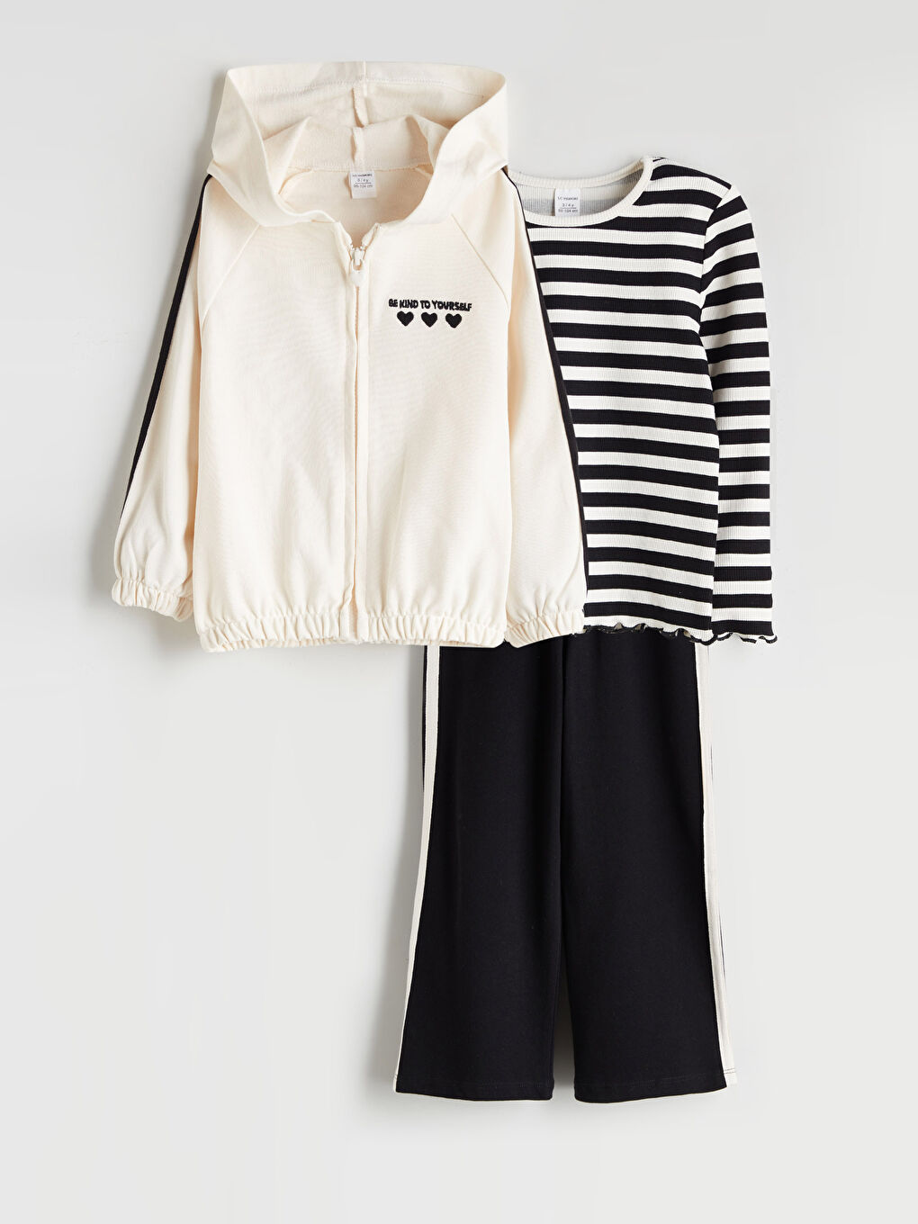 Ekru Bisiklet Yaka Baskılı Kız Çocuk 3'lü Takım