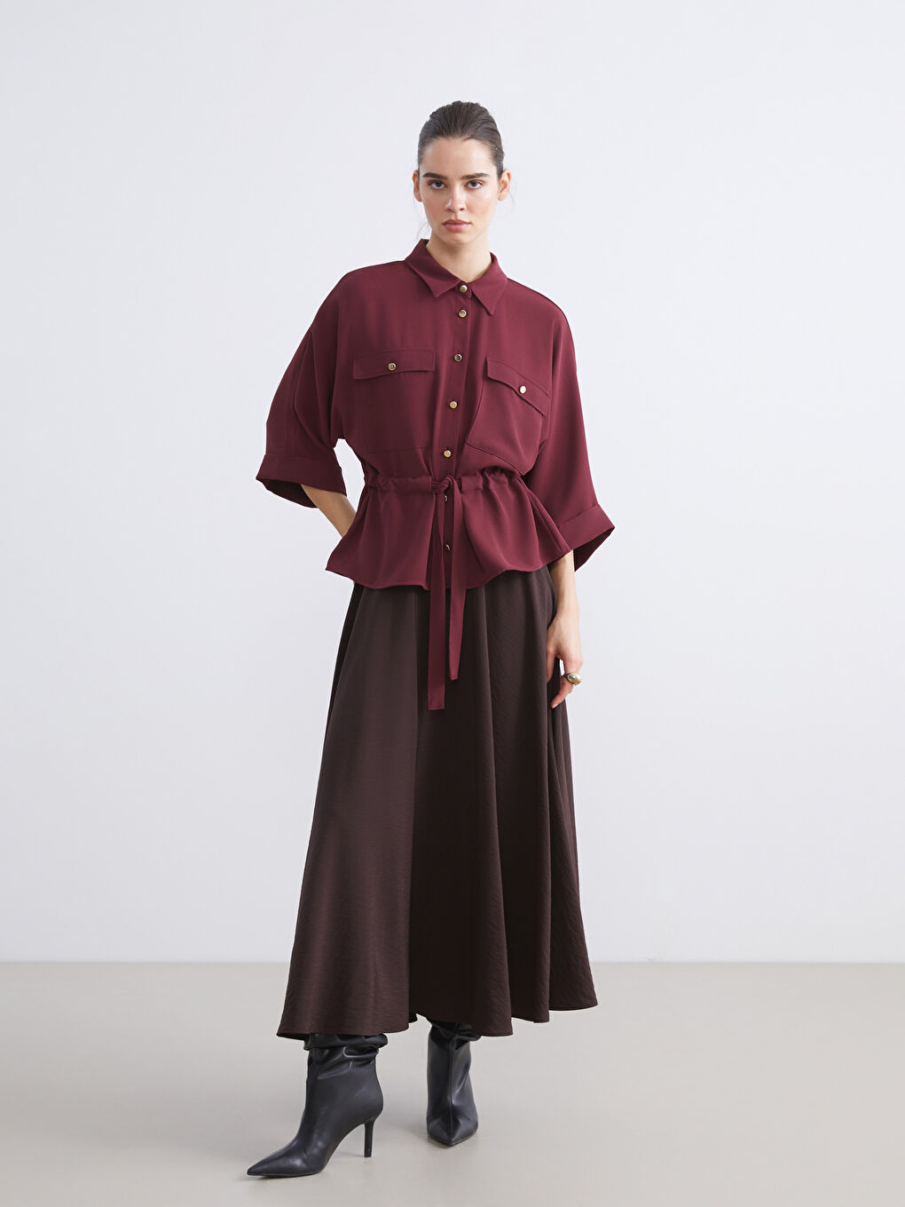 Женщины Бордовый Рубашка-1