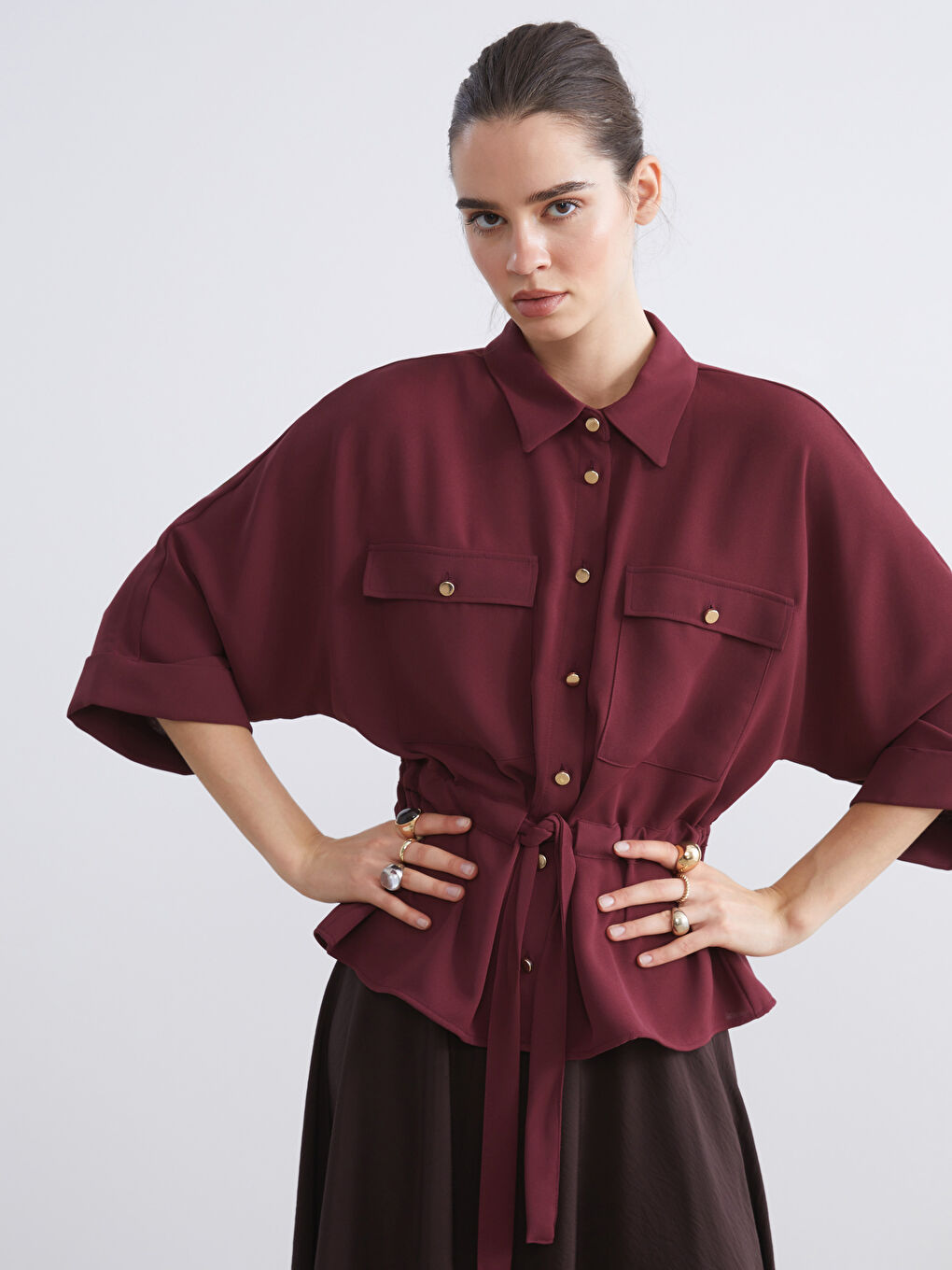 Женщины Бордовый Рубашка-2