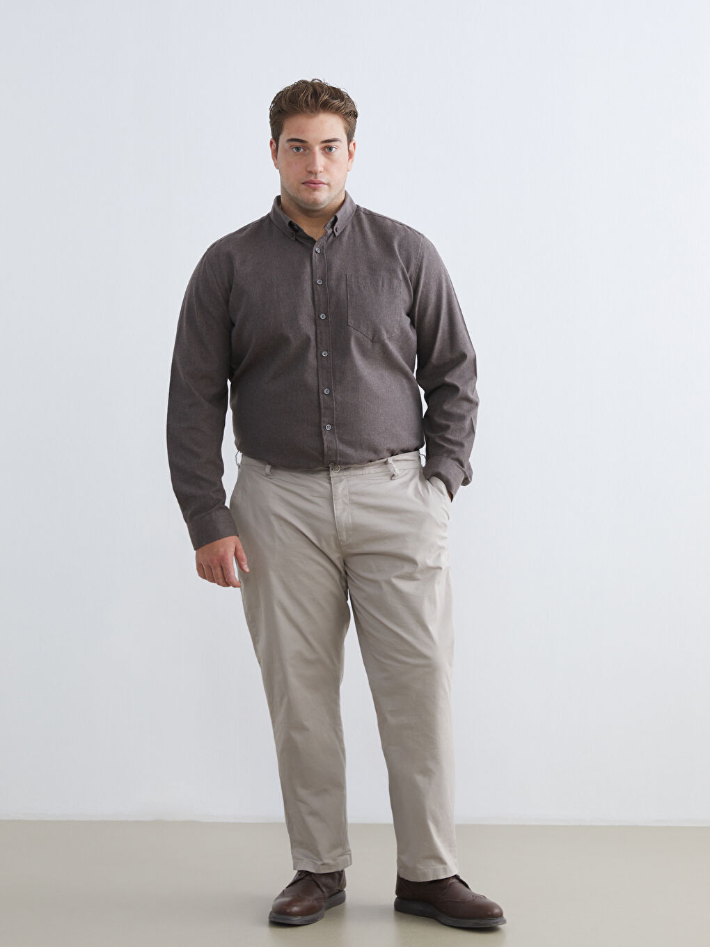 Bej Standart Kalıp Erkek Chino Pantolon-1