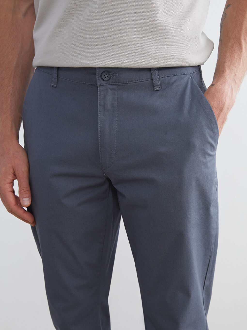 İndigo Standart Kalıp Erkek Chino Pantolon-3