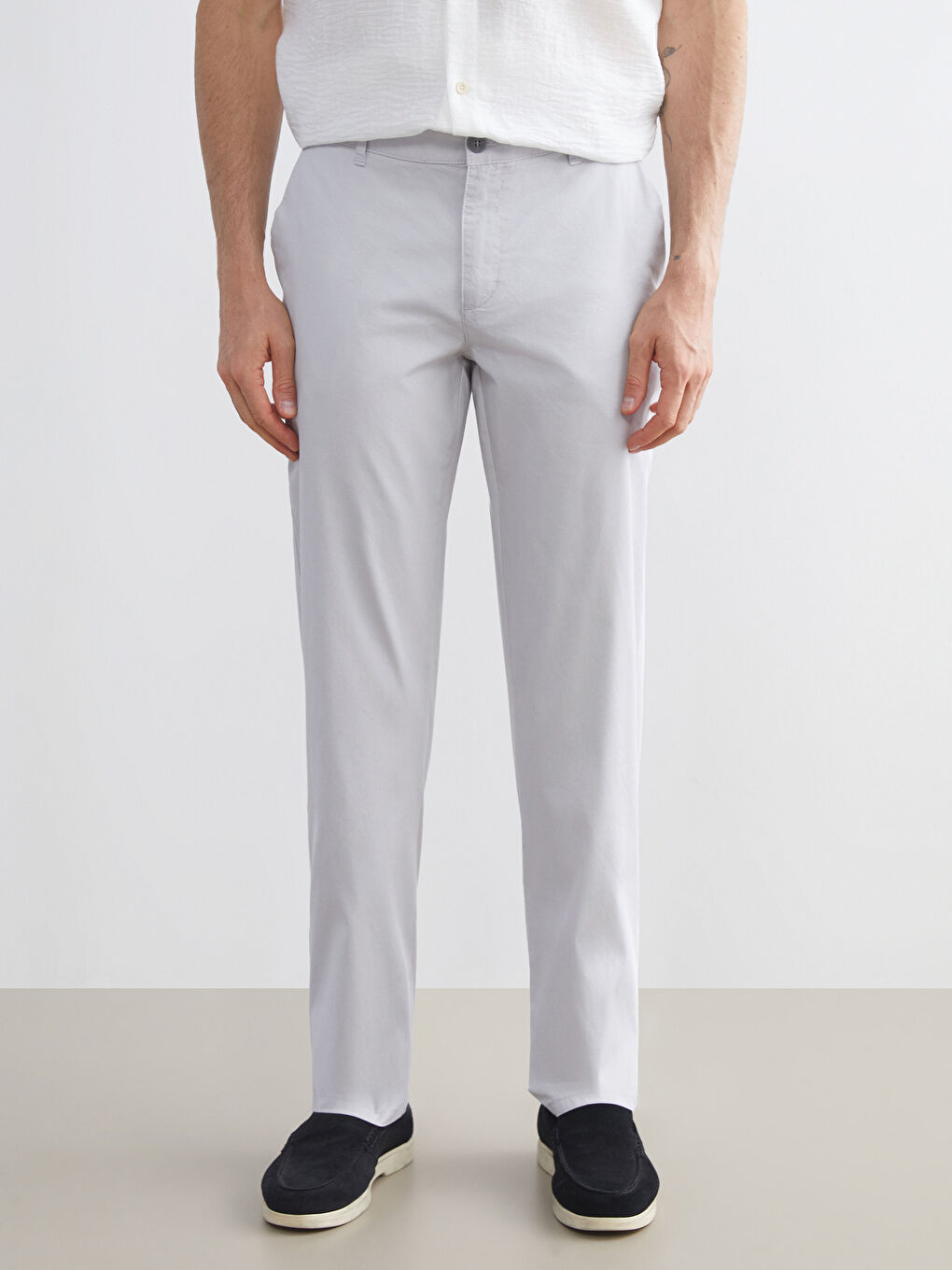 Gri Standart Kalıp Erkek Chino Pantolon-1