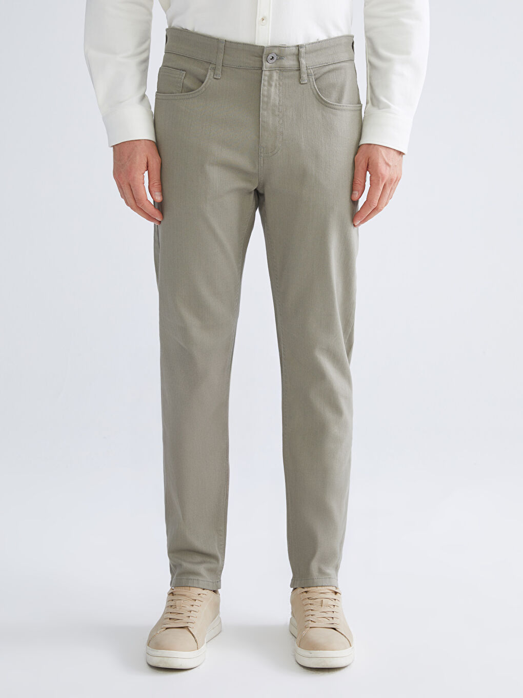 Haki Dar Kalıp Erkek Chino Pantolon-1