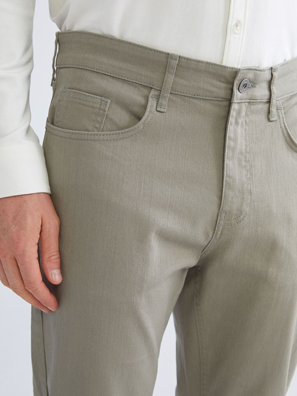 Haki Dar Kalıp Erkek Chino Pantolon-2