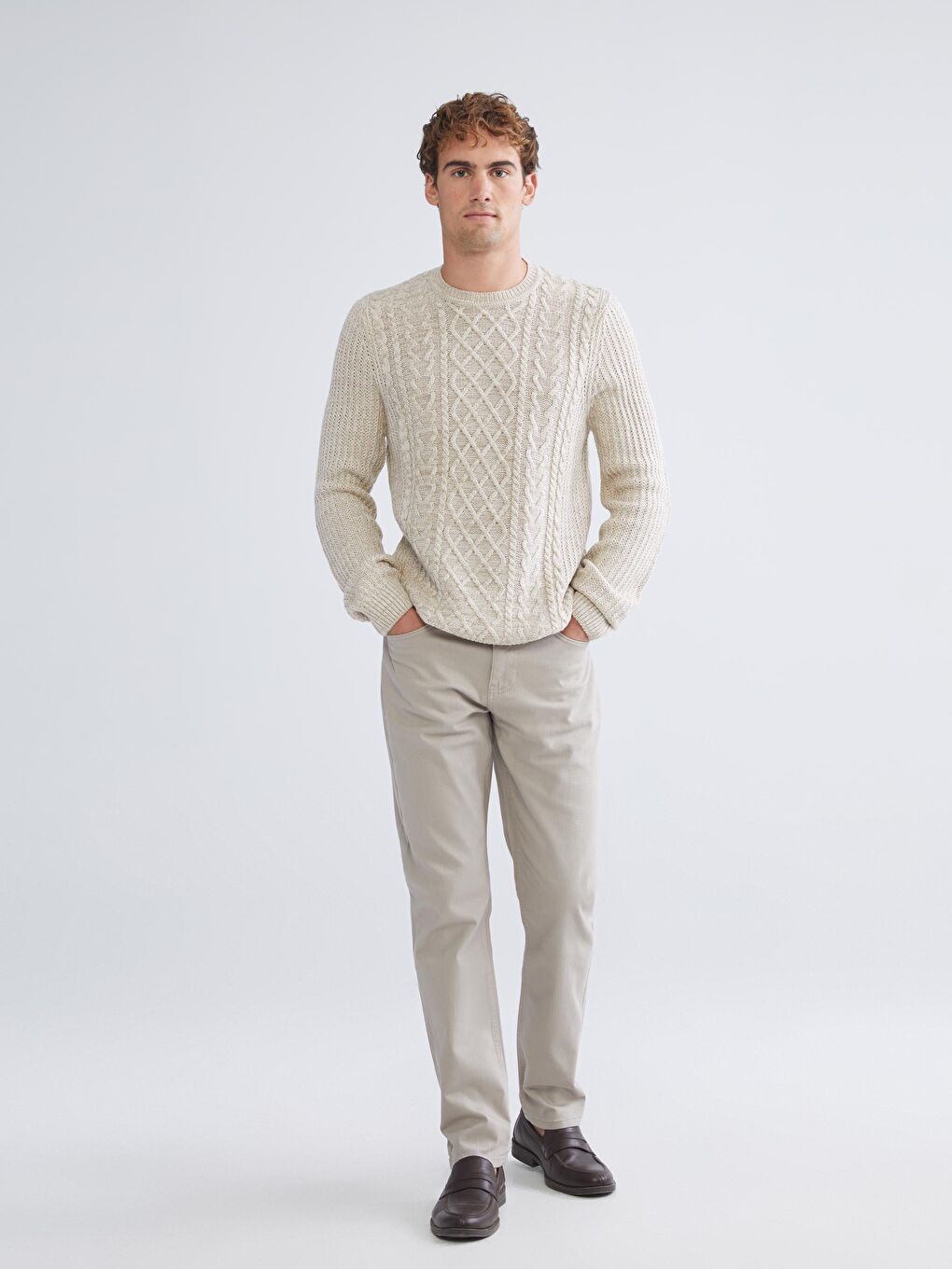 Bej Dar Kalıp Erkek Chino Pantolon