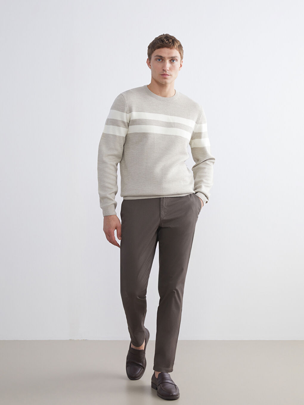 Kahverengi Dar Kalıp Erkek Chino Pantolon