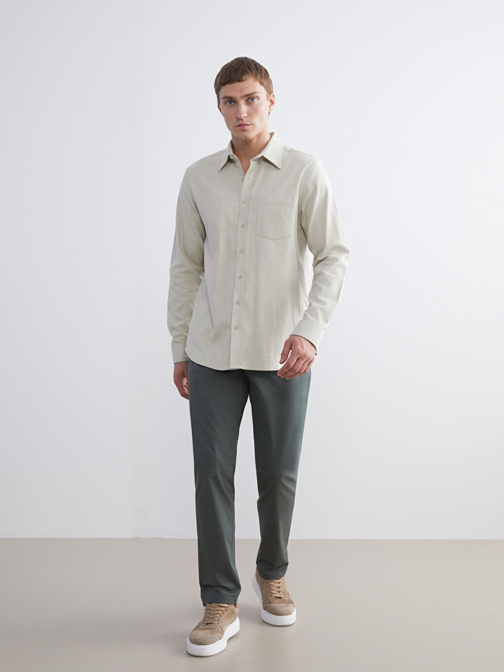 Haki Dar Kalıp Erkek Chino Pantolon