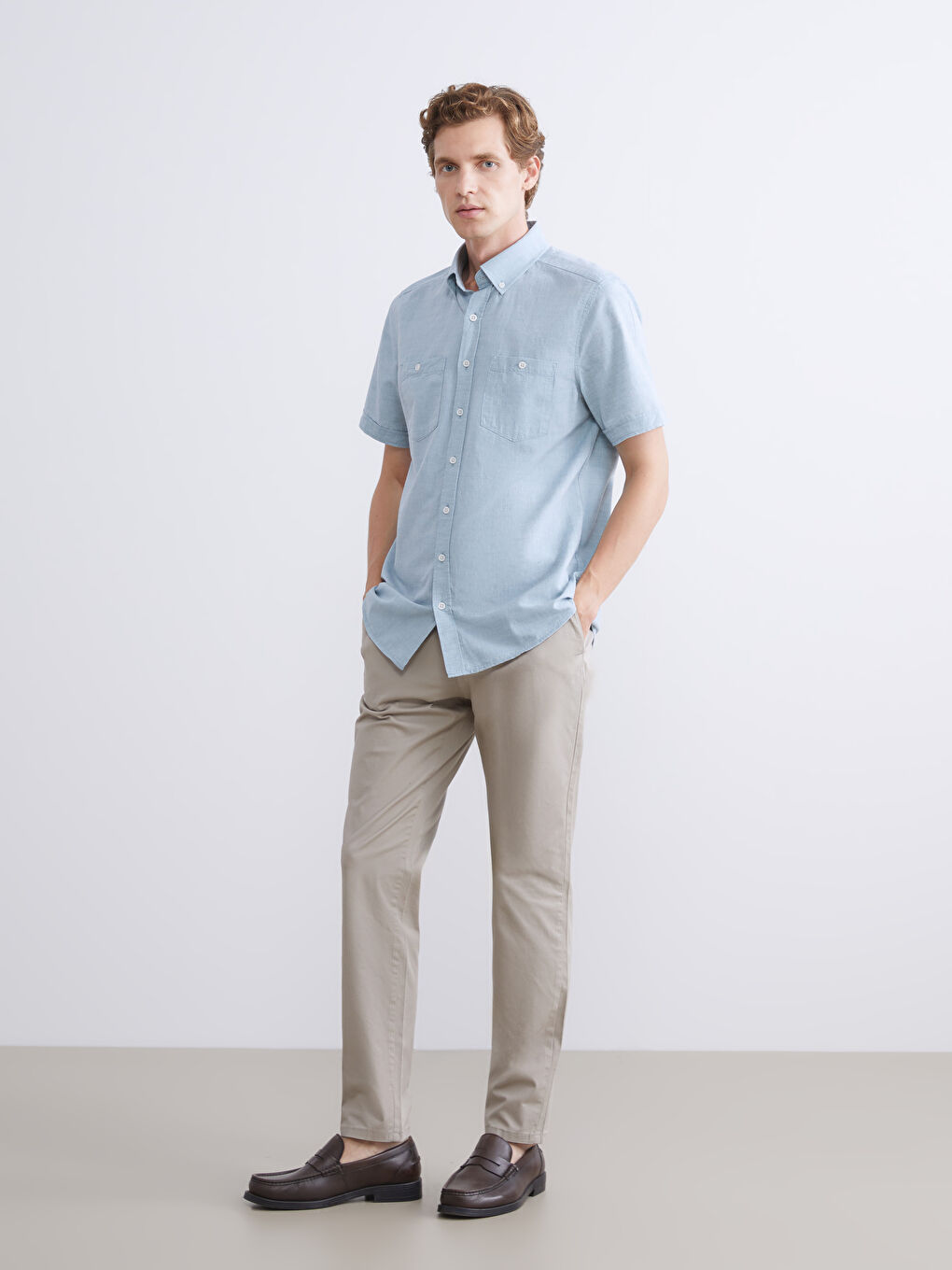 Bej Dar Kalıp Erkek Chino Pantolon