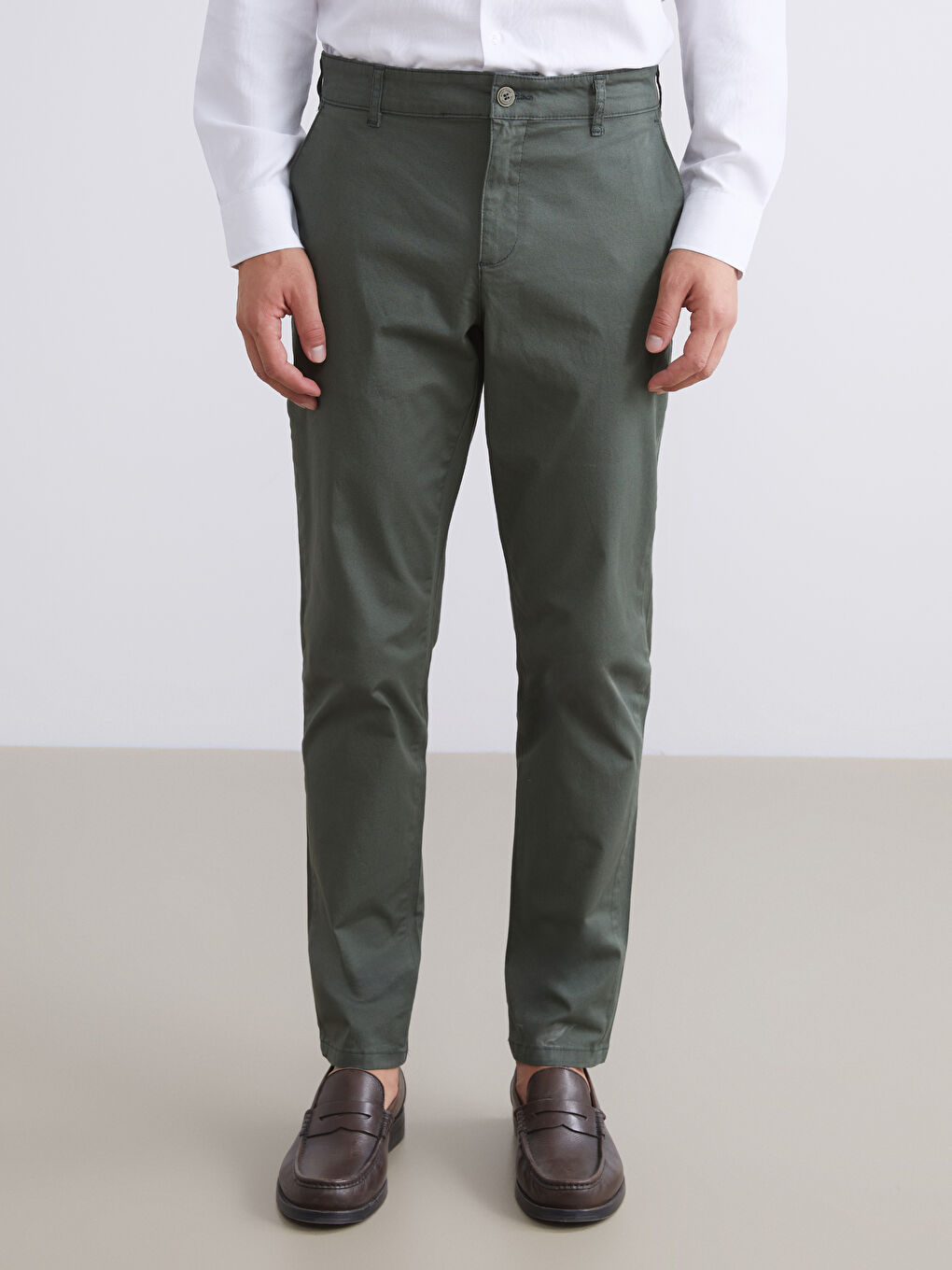 Haki Dar Kalıp Erkek Chino Pantolon-2
