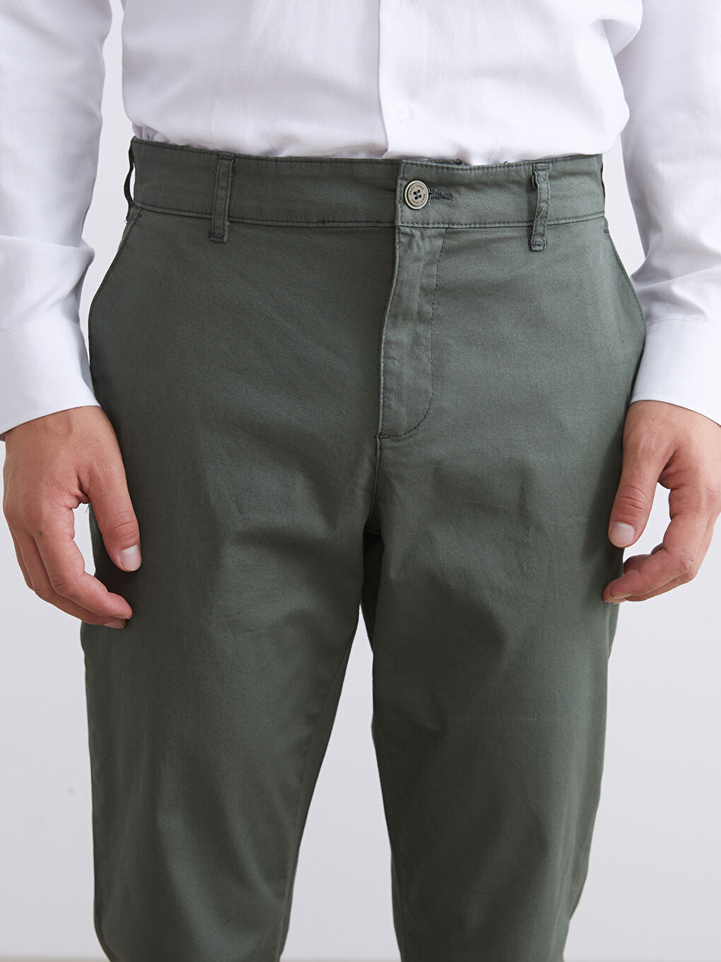 Haki Dar Kalıp Erkek Chino Pantolon-4