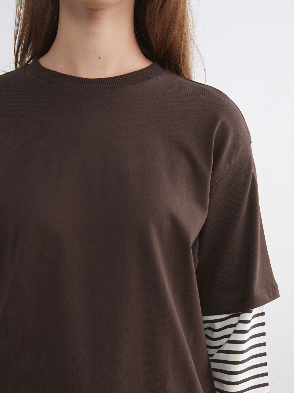 Kahverengi Bisiklet Yaka Çizgili Kadın Tunik-2