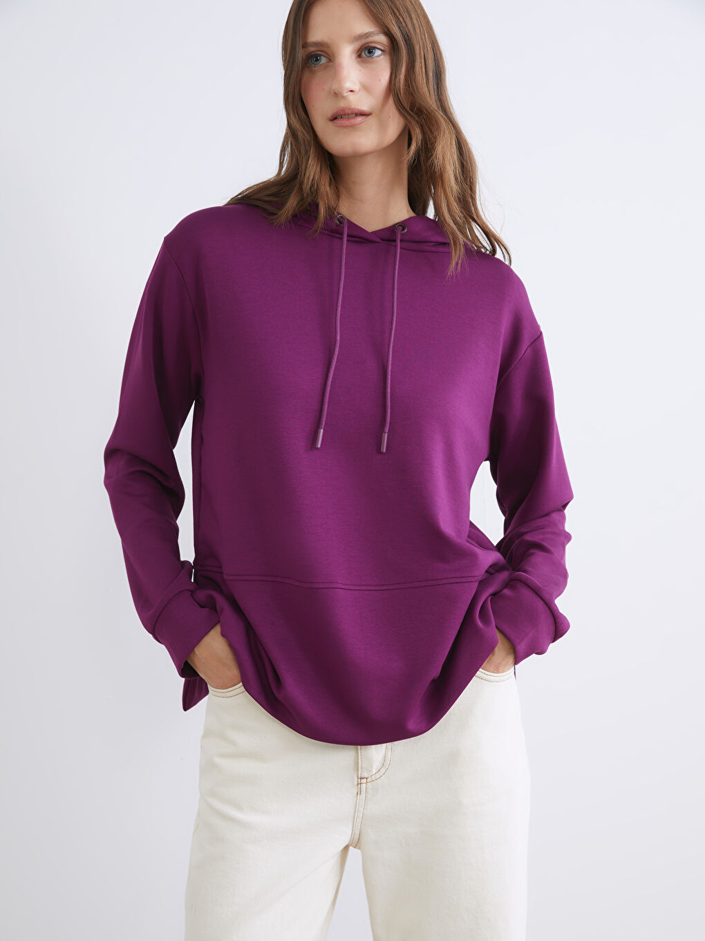 Mor Loose Fit Kadın Hoodie-1