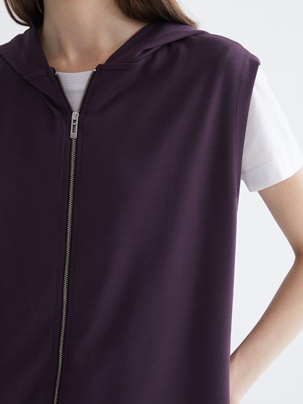 Mürdüm Kapüşonlu Kadın Yelek-2