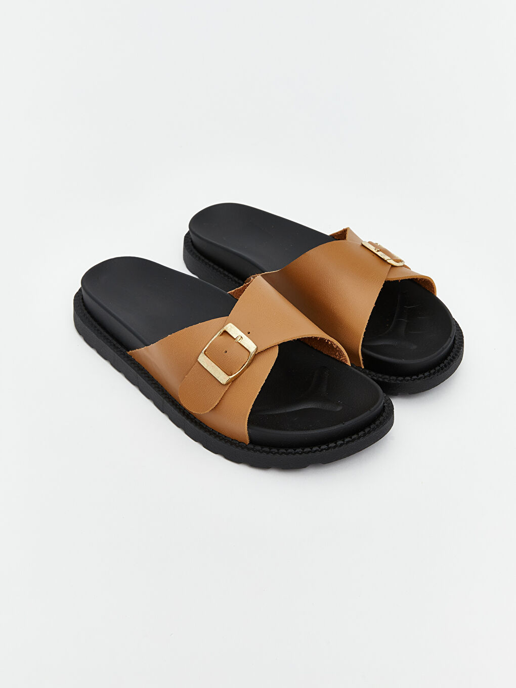 Buckle Detailed Single Strap Women's Slippers