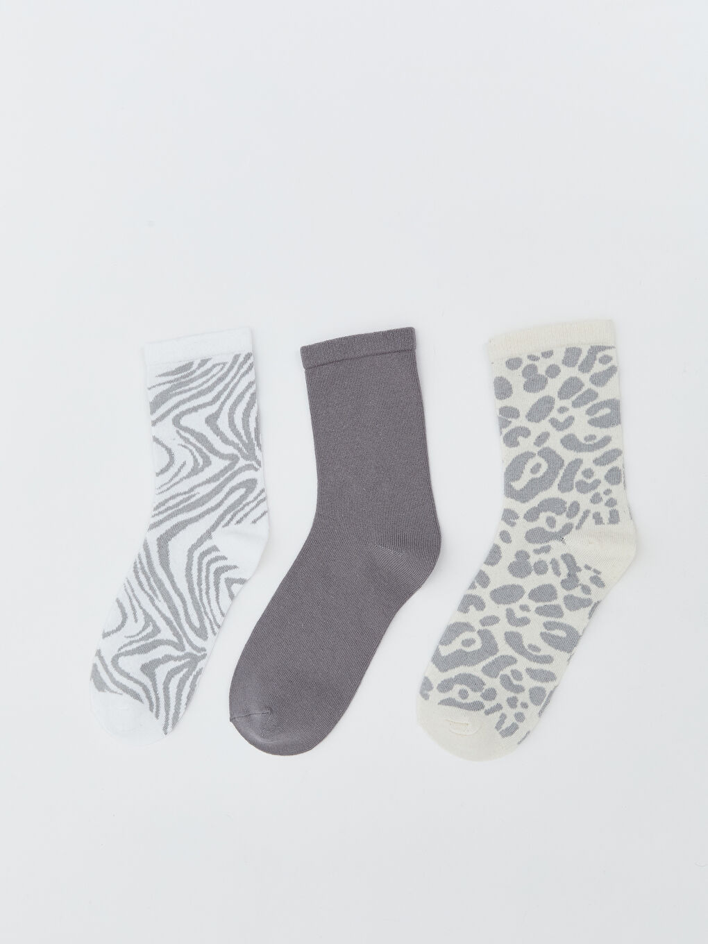 Beyaz Desenli Kadın Soket Çorap 3'lü