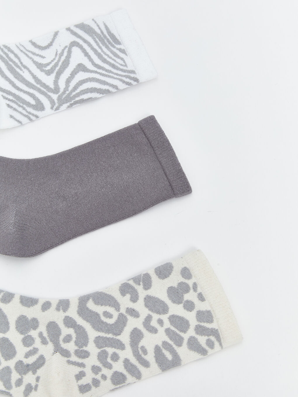 Beyaz Desenli Kadın Soket Çorap 3'lü-1