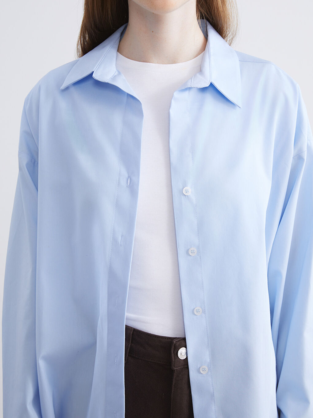 Mavi Oversize Poplin Kadın Gömlek-4