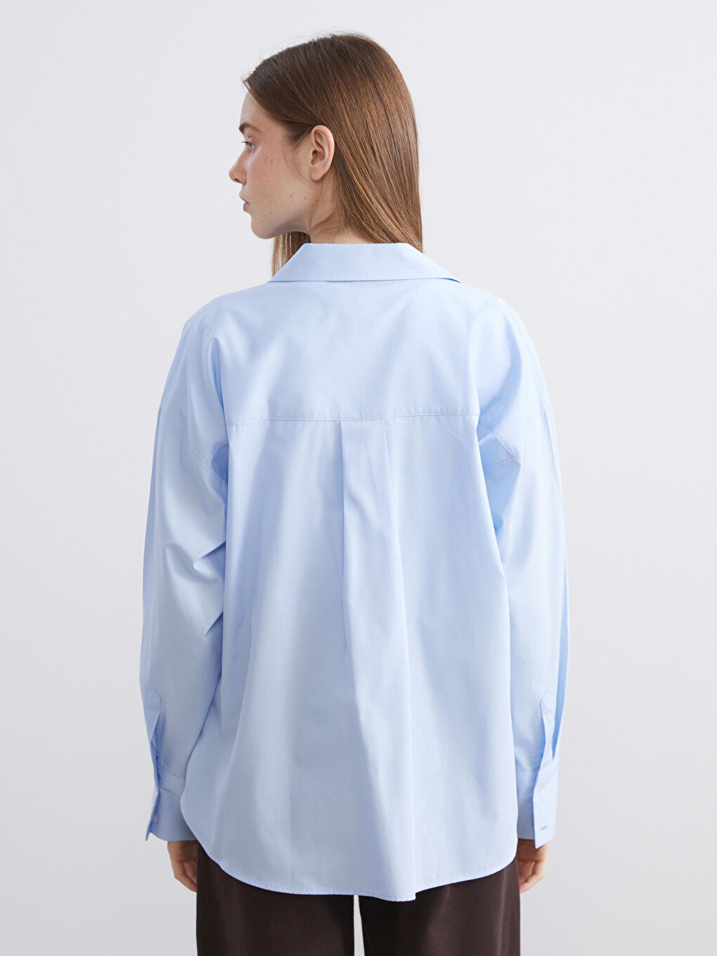 Mavi Oversize Poplin Kadın Gömlek-5
