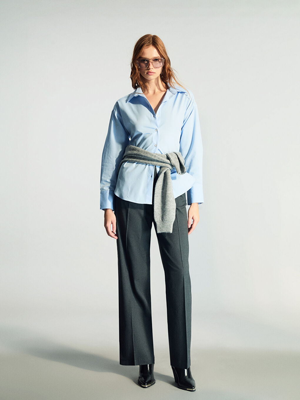 Mavi Oversize Poplin Kadın Gömlek