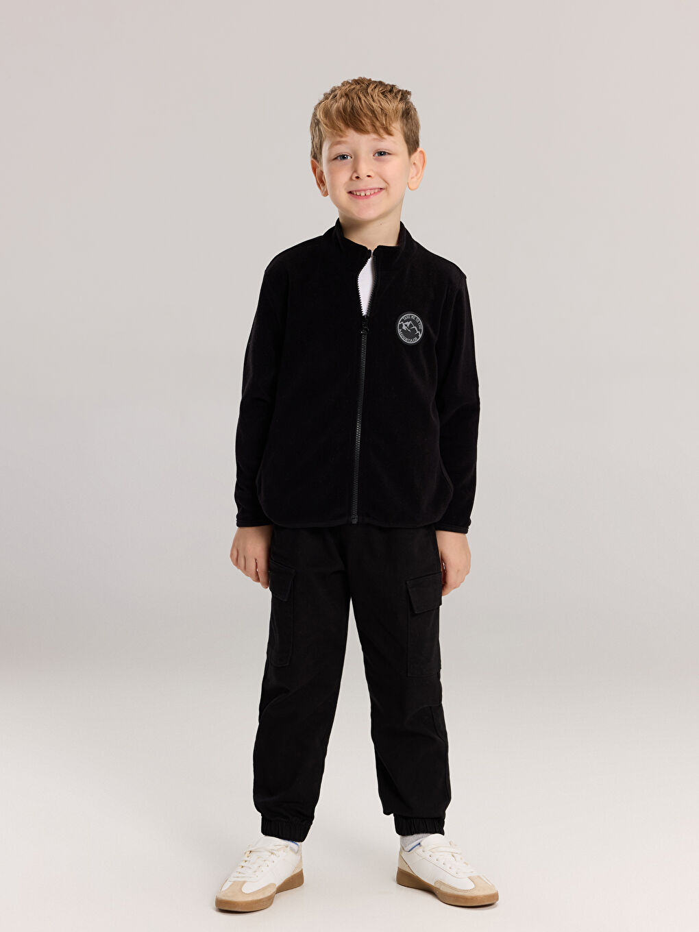 Siyah Kolej Yaka Basic Uzun Kollu Erkek Çocuk Fermuarlı Sweatshirt-1