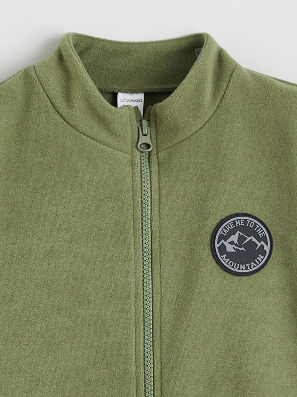 Haki Kolej Yaka Basic Uzun Kollu Erkek Çocuk Fermuarlı Sweatshirt-1