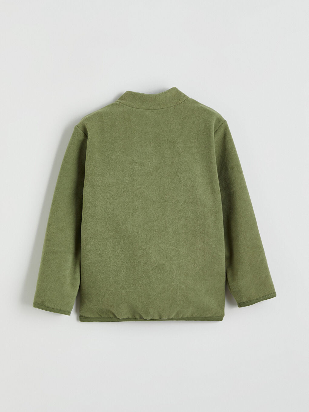 Haki Kolej Yaka Basic Uzun Kollu Erkek Çocuk Fermuarlı Sweatshirt-2