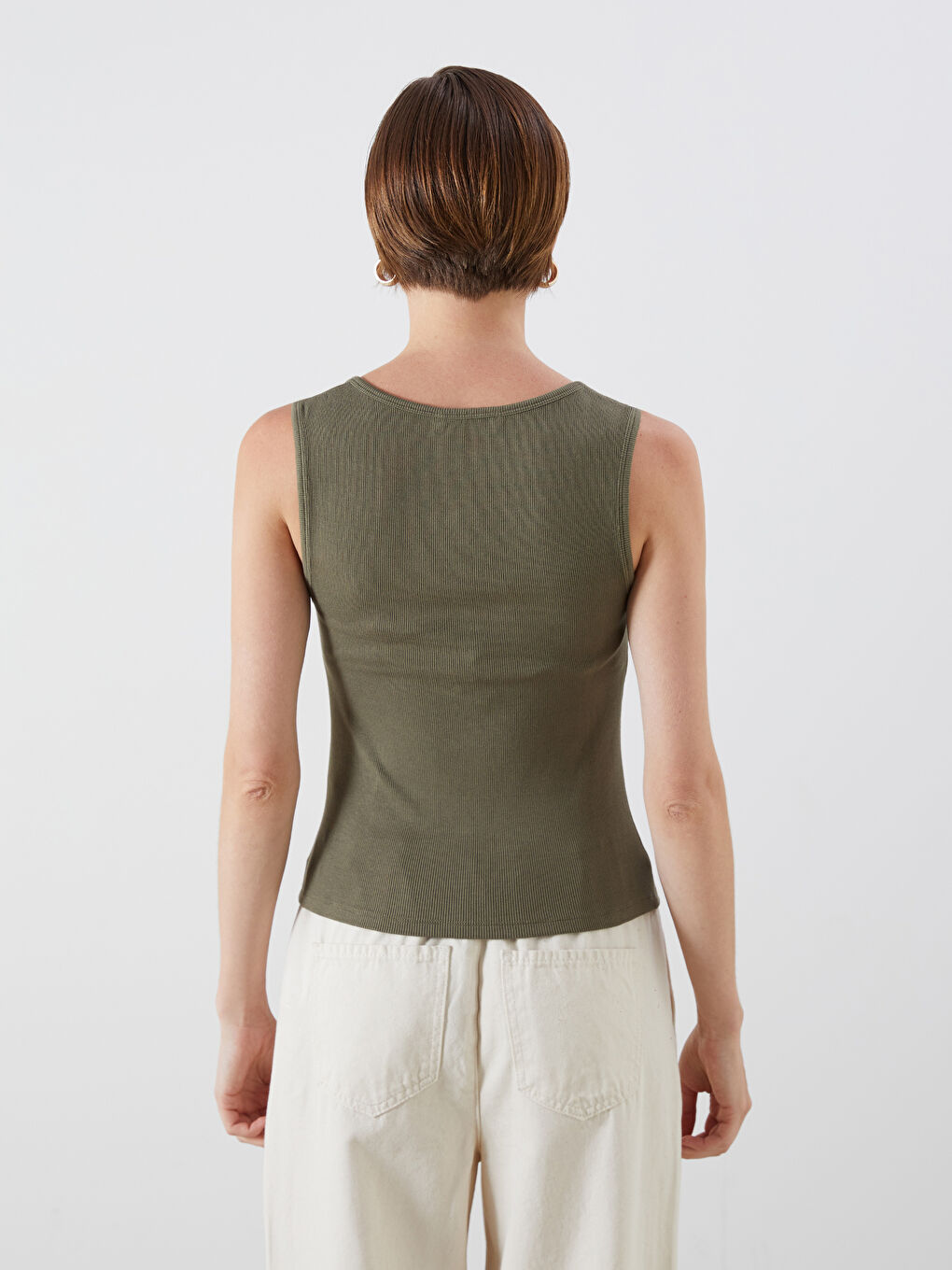 Ženska rebrasta top majica bez rukava u vrat-3