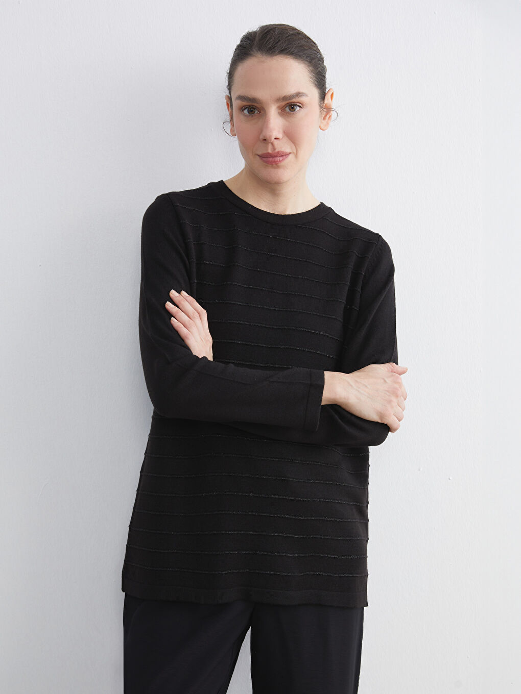 Crew Neck Striped Women's Knitwear Sweater