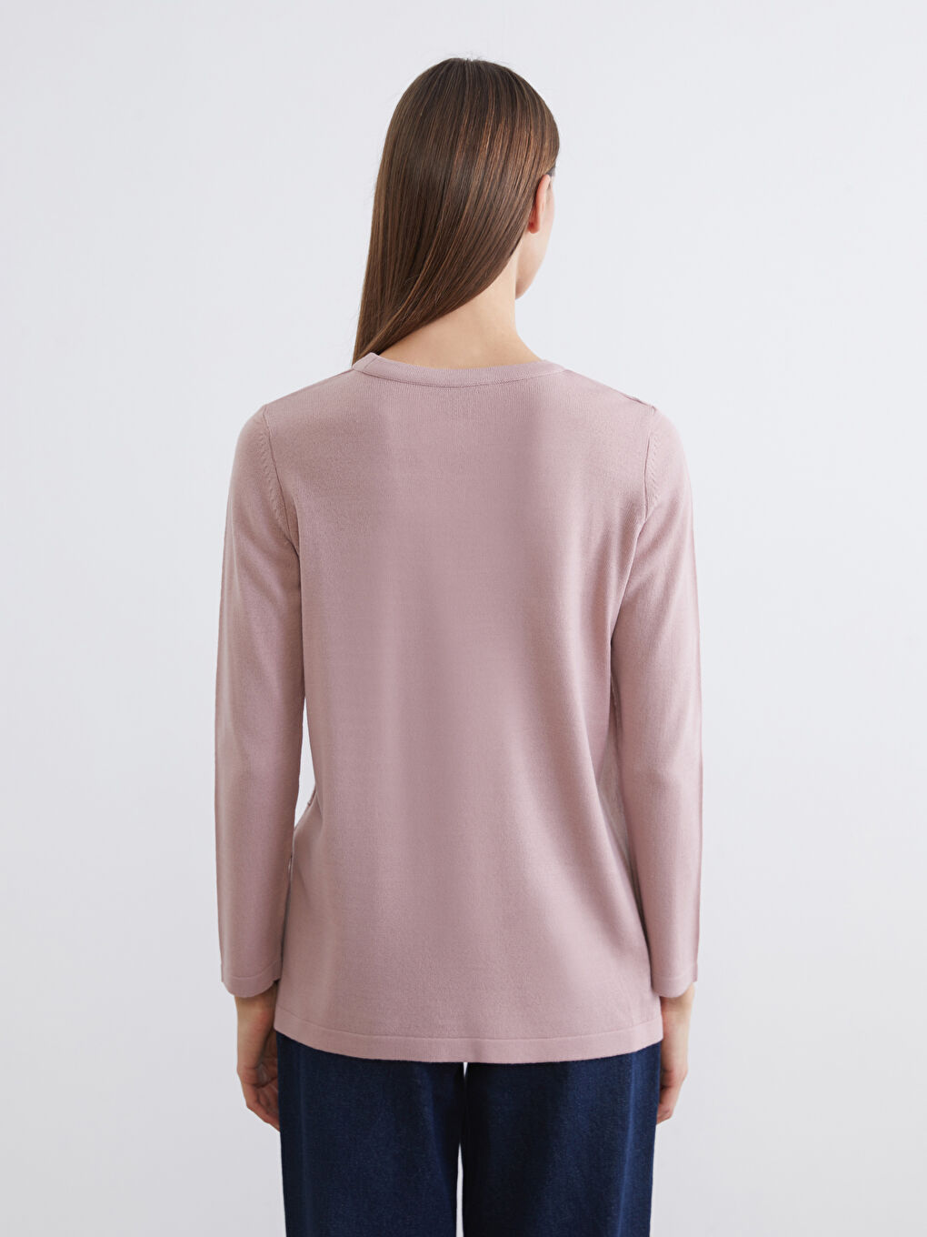 Пуловер с кръгло деколте и райе за жени от трико-3