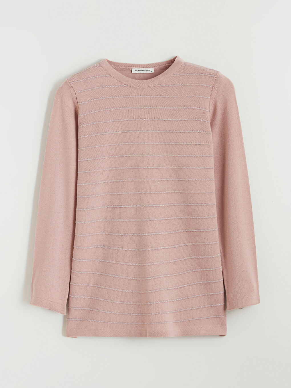 Пуловер с кръгло деколте и райе за жени от трико-4