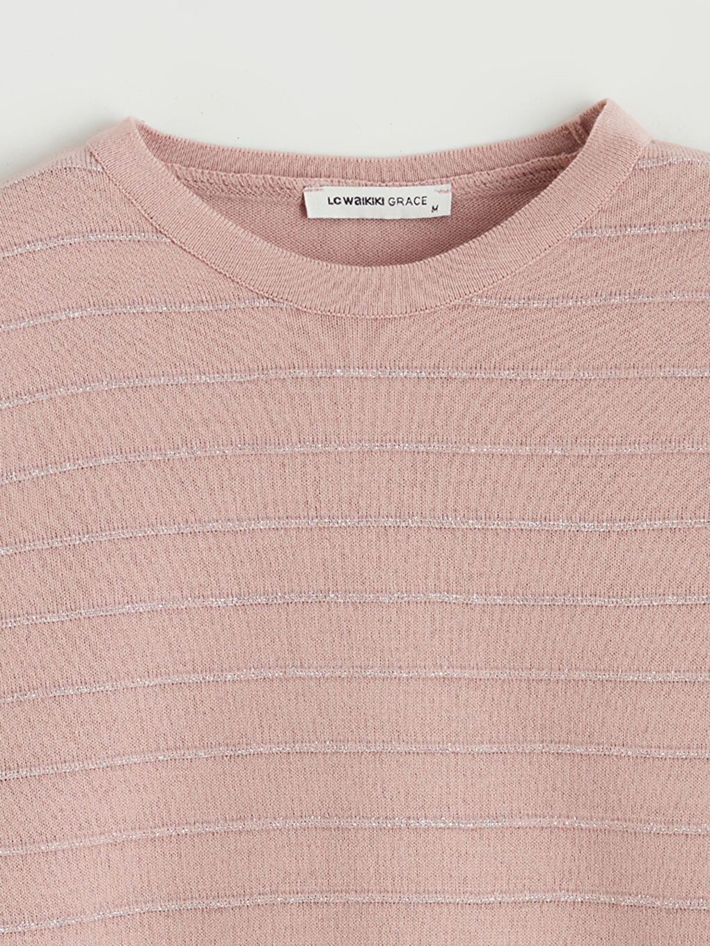 Пуловер с кръгло деколте и райе за жени от трико-5