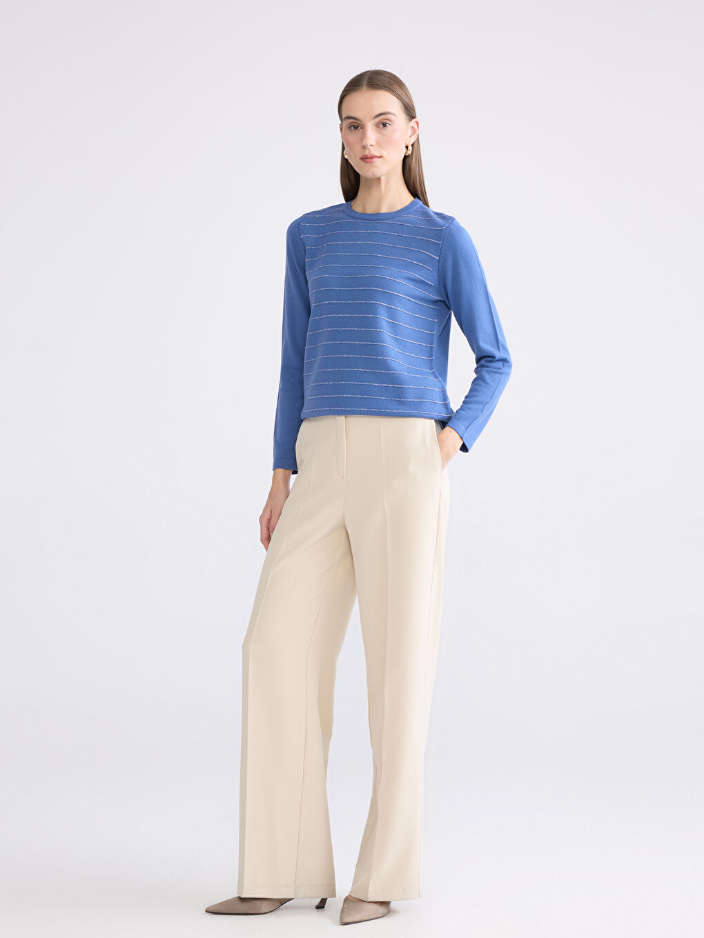 Mavi Bisiklet Yaka Çizgili Kadın Triko Kazak-1