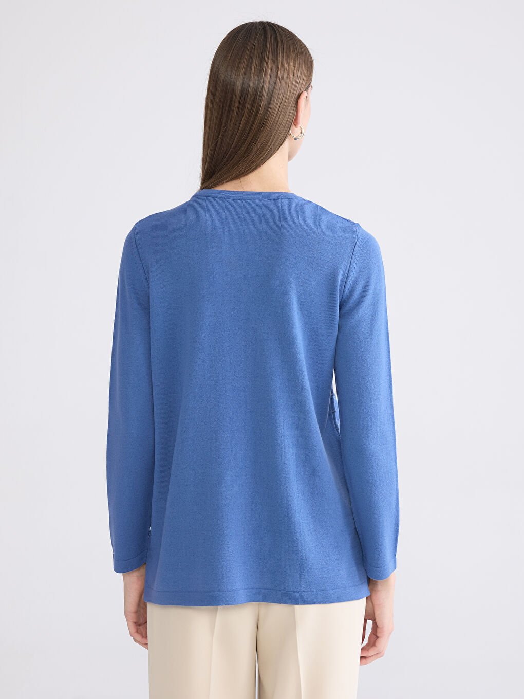 Mavi Bisiklet Yaka Çizgili Kadın Triko Kazak-3