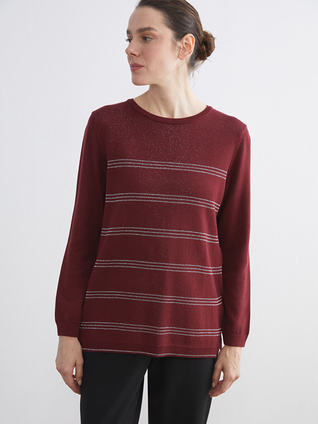Crew Neck Striped Women's Knitwear Sweater