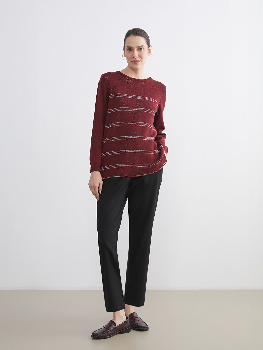 Crew Neck Striped Women's Knitwear Sweater-1