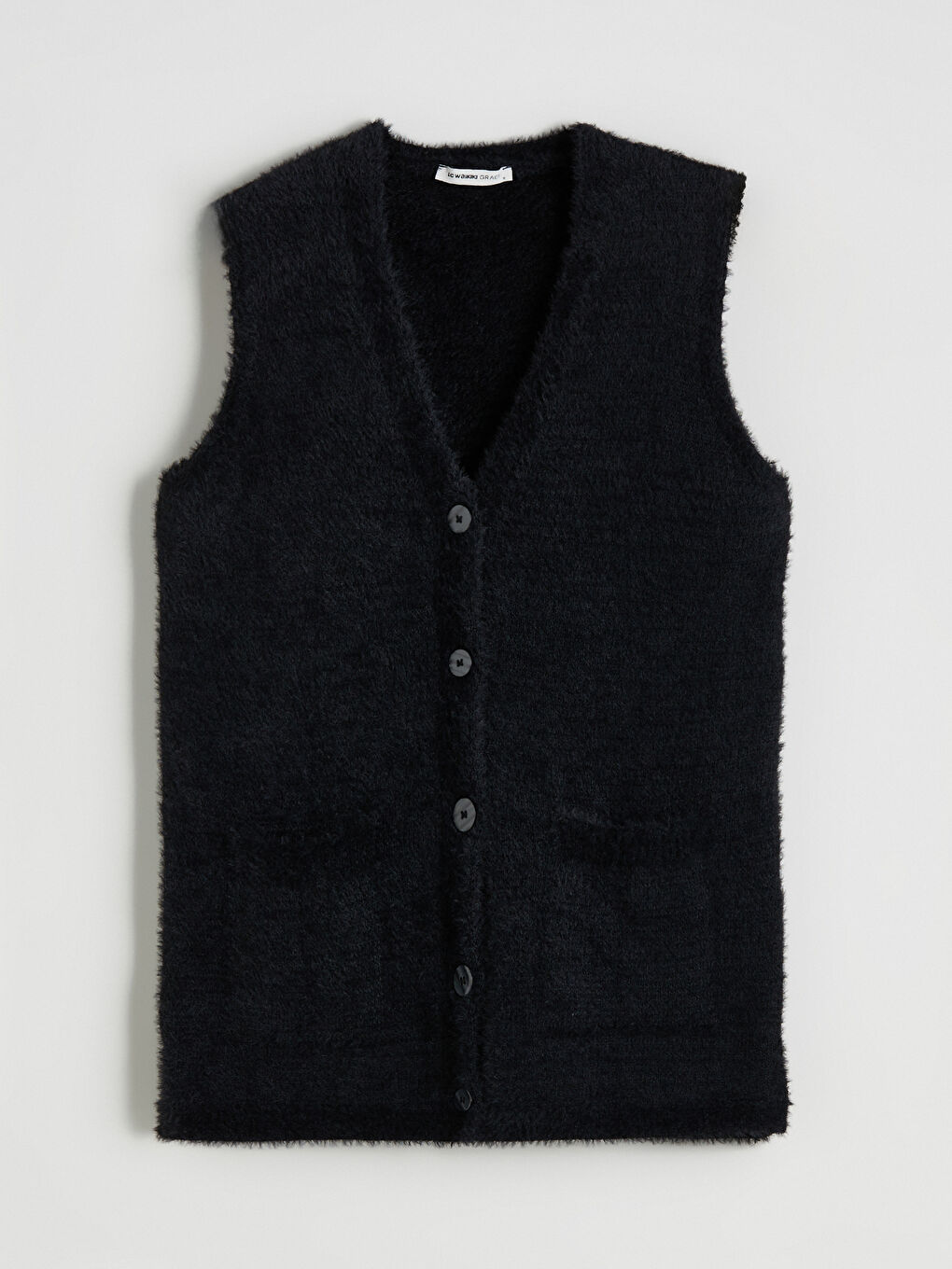 Siyah Büyük Beden V Yaka Kadın Pelüş Yelek-4