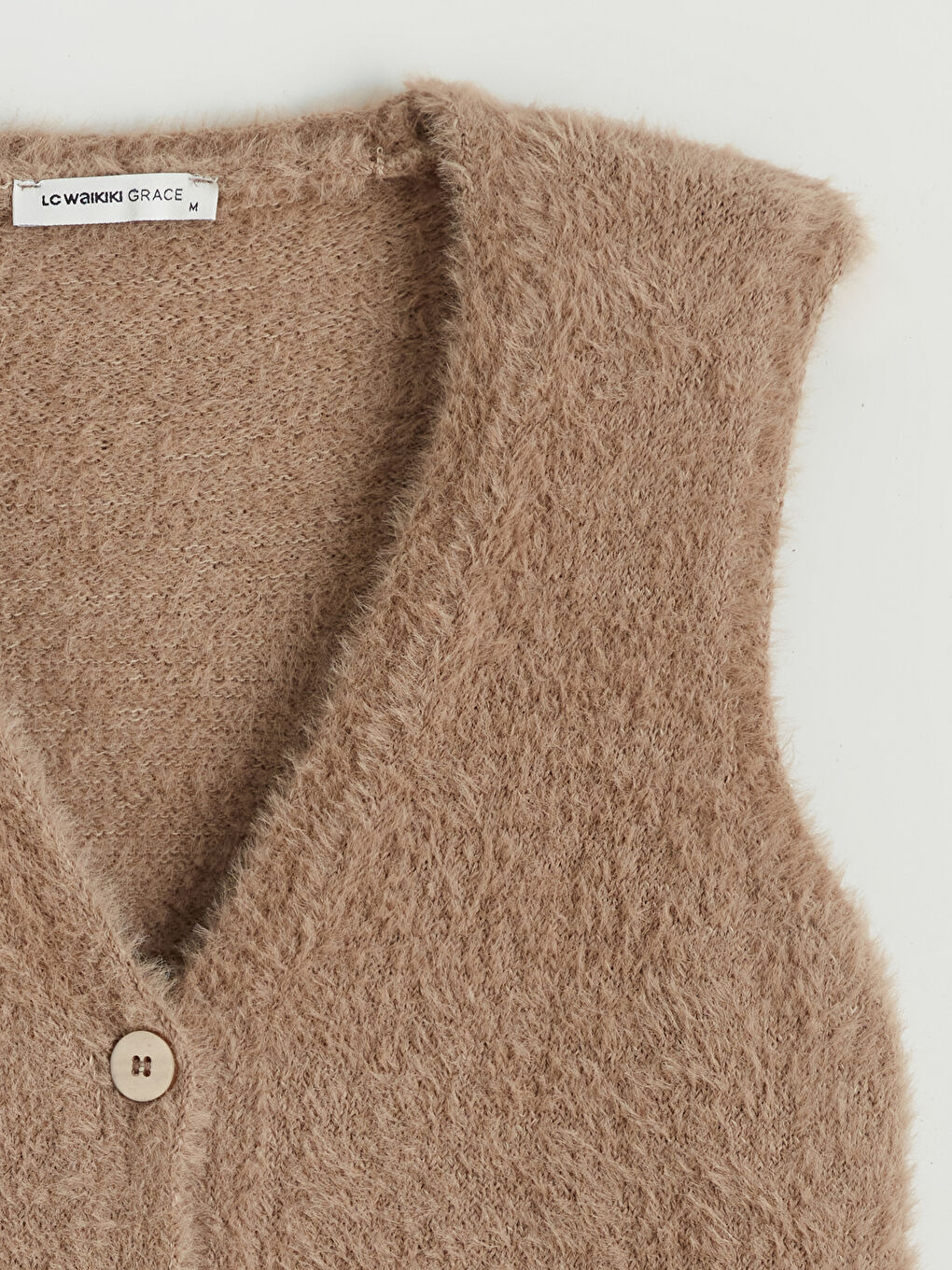 Kahverengi Büyük Beden V Yaka Kadın Pelüş Yelek-5