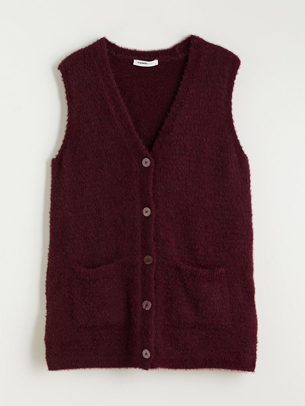 Mürdüm Büyük Beden V Yaka Kadın Pelüş Yelek-4