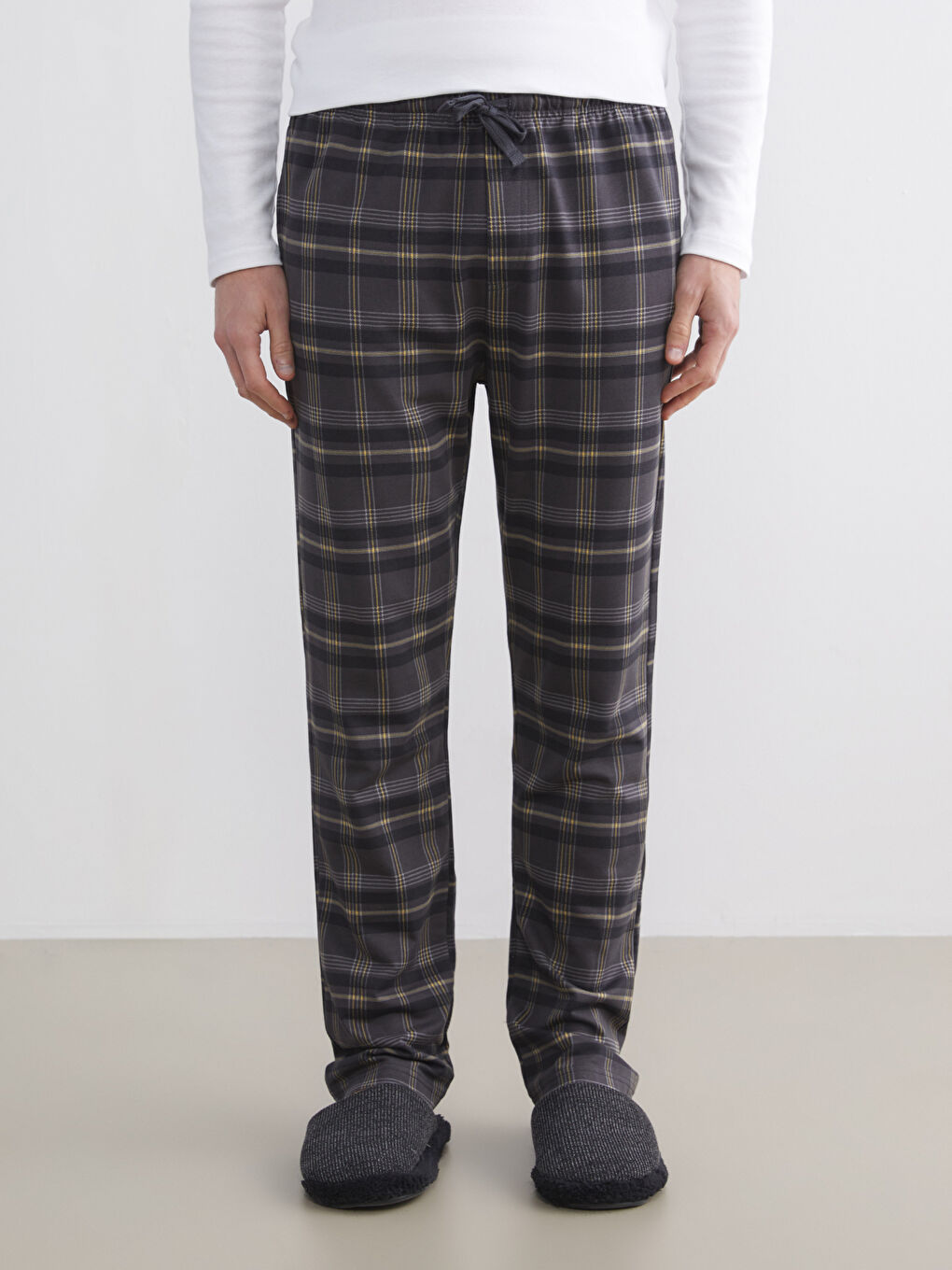 Gri Standart Kalıp Ekose Erkek Pijama Alt-1