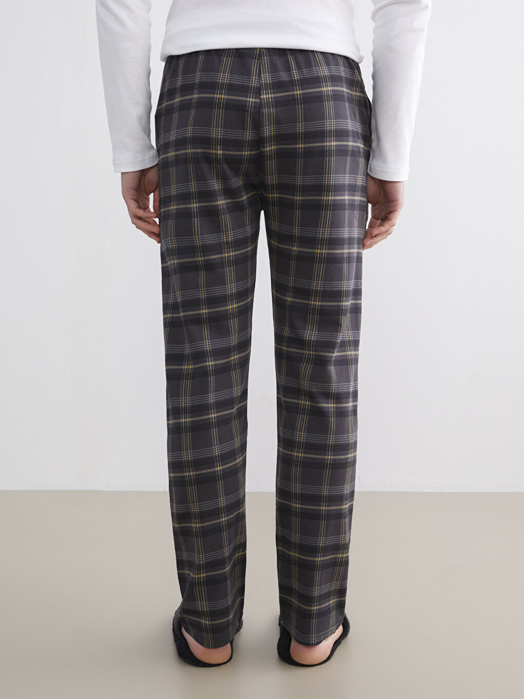 Gri Standart Kalıp Ekose Erkek Pijama Alt-3