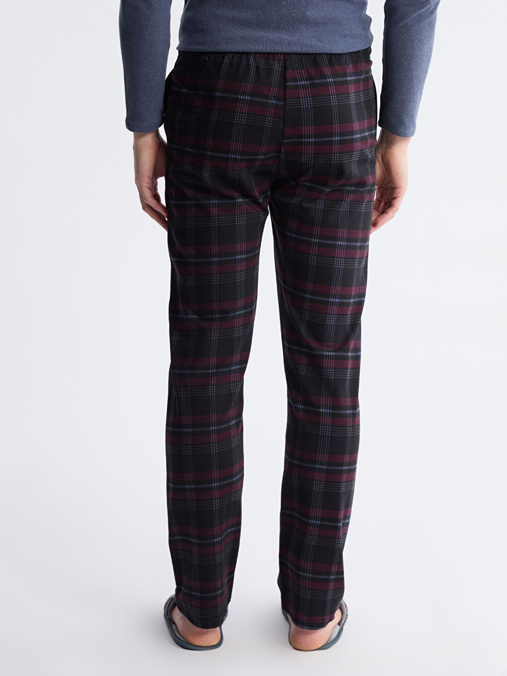 Bordo Standart Kalıp Ekose Erkek Pijama Alt-3